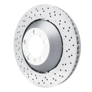 Porsche 911 Brake Rotor (1) - Front Right - R1 Concepts - Drilled Carbon Alloy GeoMET - `13-`19